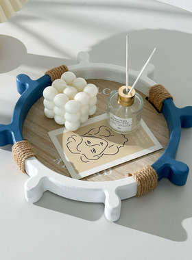 地中海木质船舵托盘储物收纳海洋风家饰ins简约居家水果茶杯盘子