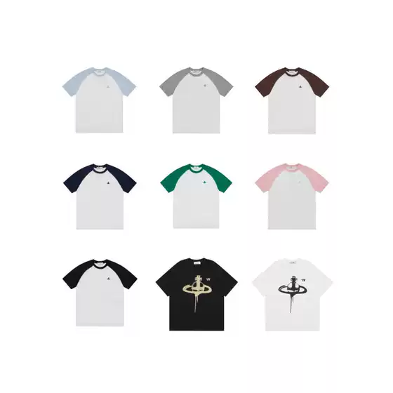 New Korean-Style Casual Fashion Saturn Crackle Print Short-Sleeve T-Shirt, Loose Trendy Brand, Unisex