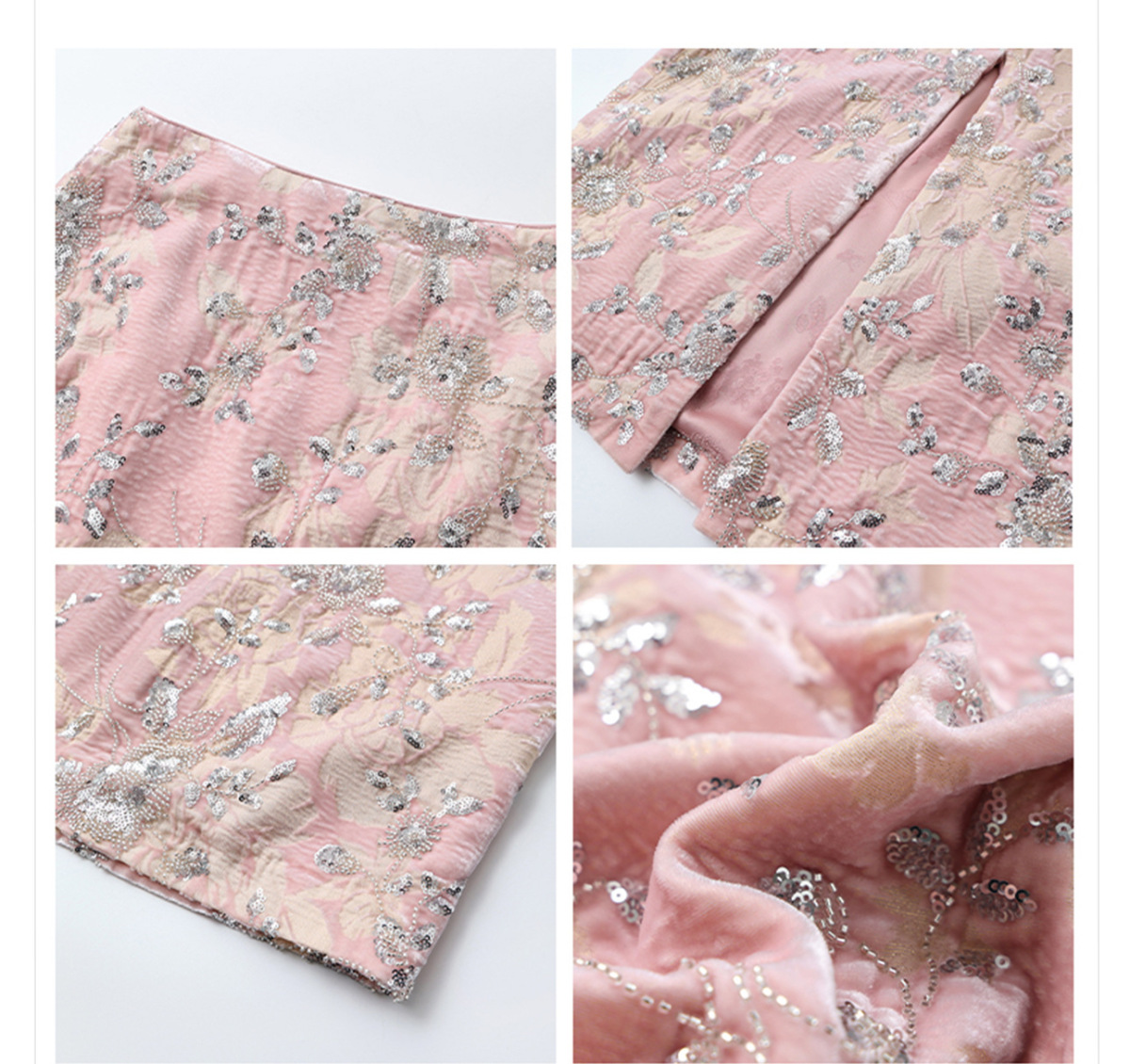Đầm dài ôm body thêu thủ công đính sequin lấp lánh — hồng