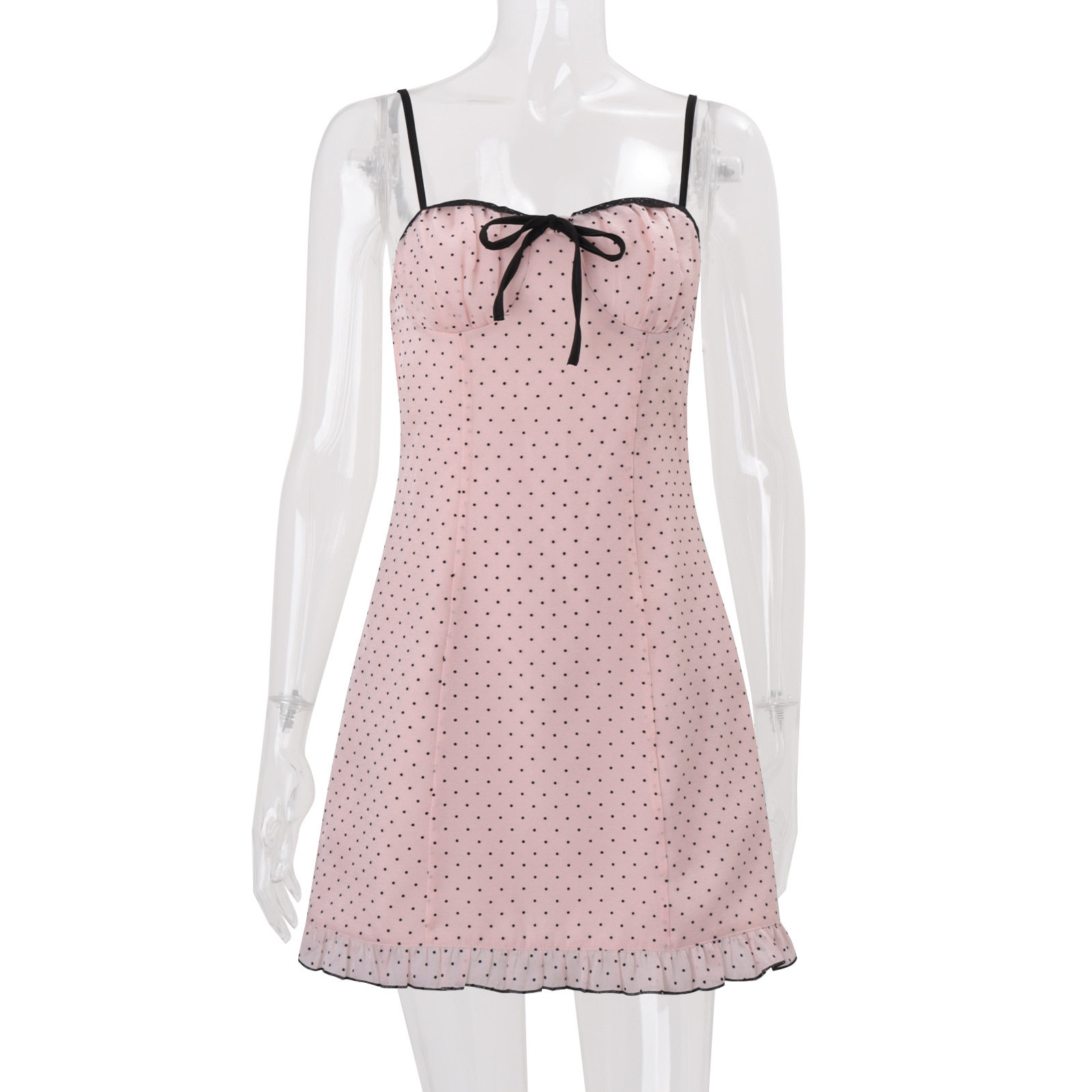 French Style Polka Dot Dress Spring Collection Slim Fit Lace Trim Fashionable Sexy Wholesale Available