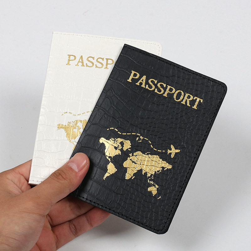 Black and White Cross-Border Temu Crocodile Pattern Pu Leather Passport Protection Set Leather Map Passport Holder Oil Edge Passport Bag