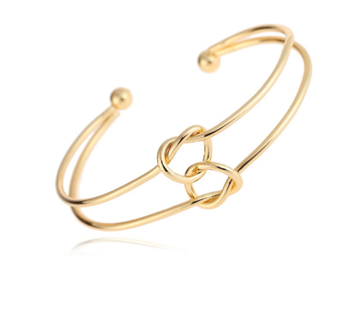 欧美金属爱心打结手镯 女diy手链开口玫瑰金手饰品新娘部落扭结