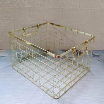 Nordic Style Storage Basket with Handles Golden Iron Storage Basket Rose Gold Large Capacity Storage Frame Storage Basket