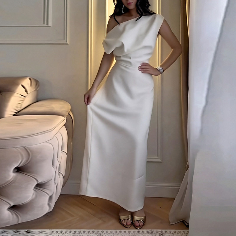 Summer Womens Dress Elegant Solid Color Off Shoulder Slim Fit Perfect for Parties and Events Wholesale Available