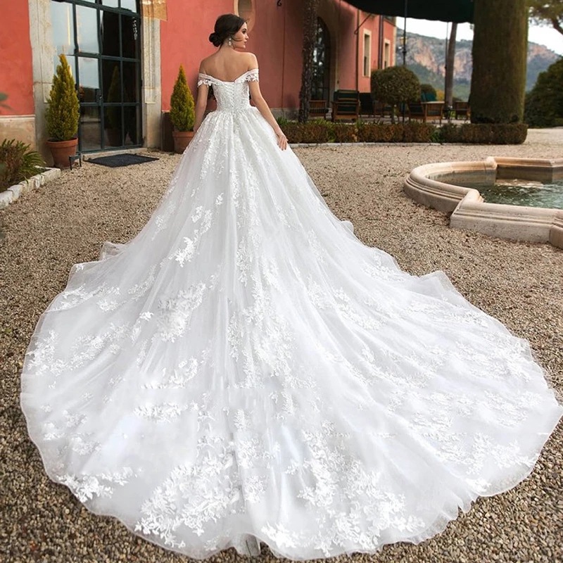 Speed Sell Through Independent Station Foreign trade New Wedding Word Shoulder White In Waist French Lace Long sleeve Europe Wed 速卖通独立站外贸新款婚纱一字肩白色中腰法式蕾丝长袖欧美婚纱 Speed Sell Through Independent Station Foreign trade New Wedding Word Shoulder White In Waist French Lace Long sleeve Europe Wedding 