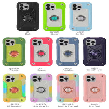 Cross-Border Applicable Iphone17 Colorful Dual-Ring Phone Case Apple 16Promax Magnetic Silicone Pc Phone Case