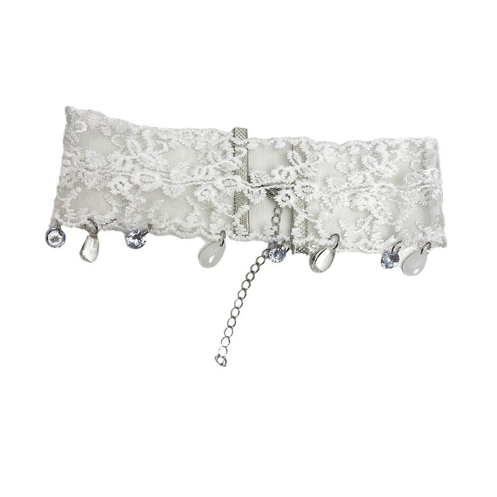 Sweet White Lace Wide Neck Strap Neck Chain Water Drop Tassel Simple Elegant All-match Collar Necklace Women's Necklace Accessories