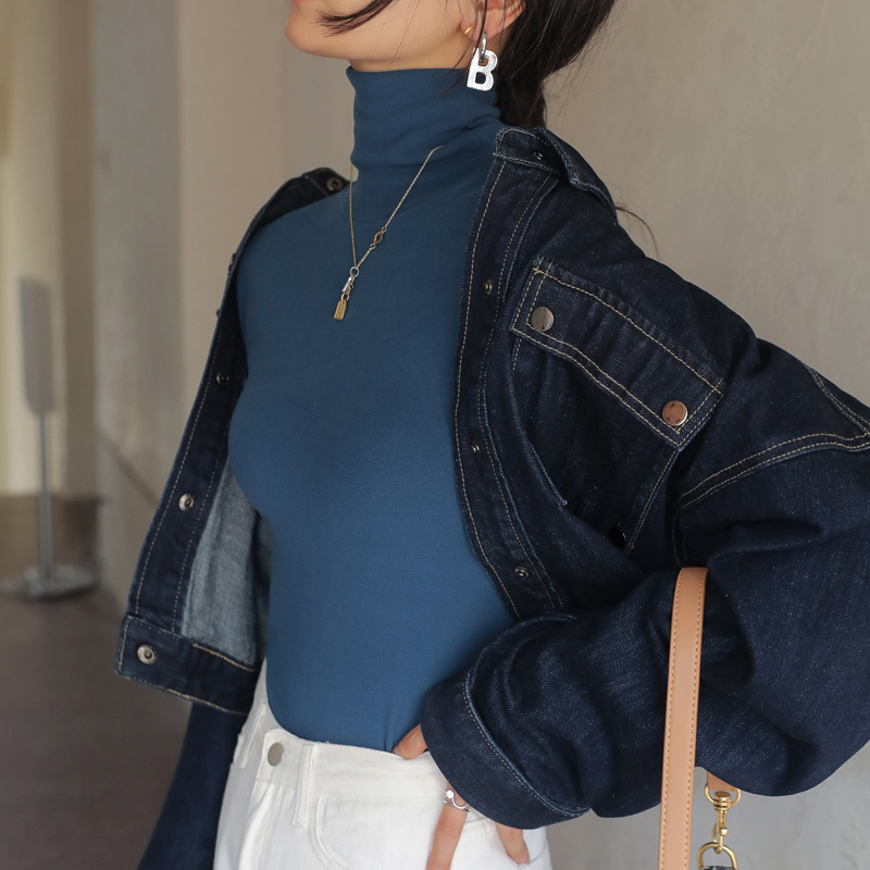 纯色德绒堆堆高领打底衫女内搭秋冬季加绒加厚长袖打底衣紧身t恤