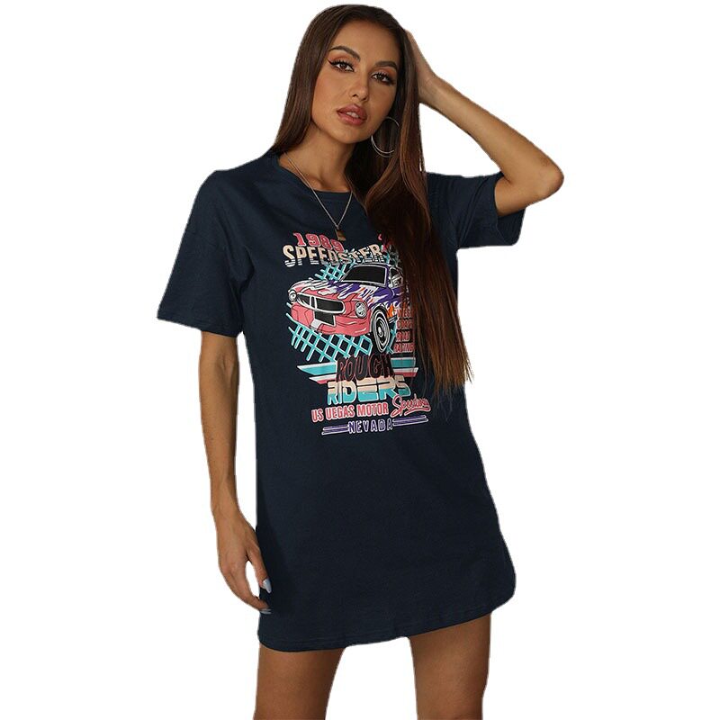 Loose Fit Black Short Sleeve T Shirt Floral Print Round Neck Casual Style Summer Wear for Women Wholesale Available