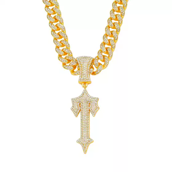 European and American New Sword Full Diamond Pendant Hip-Hop Necklace Three-dimensional Alloy Hip-Hop Jewelry Cross-border Trendy Men's Necklace