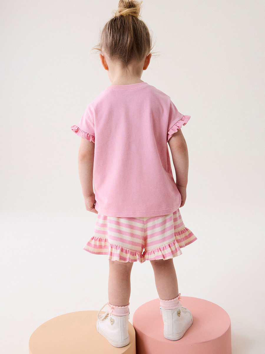 Cute Kids' Set, Summer Short-sleeve Girls' Outfit, Cartoon Striped Children's Clothing Wholesale