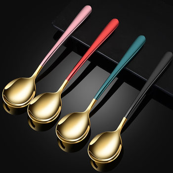 304 Stainless Steel Long Handle Elegant Round Head Spoon Household Simple Golden Dining Spoon Spoon Spoon Wholesale