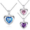 Sea Blue Heart Necklace Korean Fashion Light Luxury Niche Heart Pendant Simple Elegant Clavicle Chain suit Jewelry