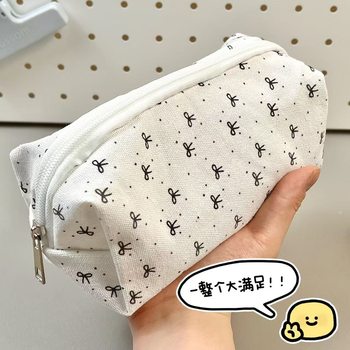 Simple Black Bow Pencil Case Ins High-value Cute Girl Student Makeup Bag Large Capacity Stationery Storage Bag