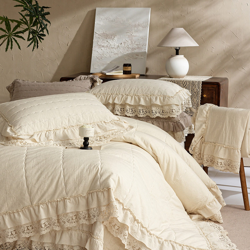 Foreign Trade French Lace Cotton and Linen Bed Cover Three-Piece Set Multi-Functional Cotton and Linen Summer Quilt Four-Piece Quilted Quilt Cover