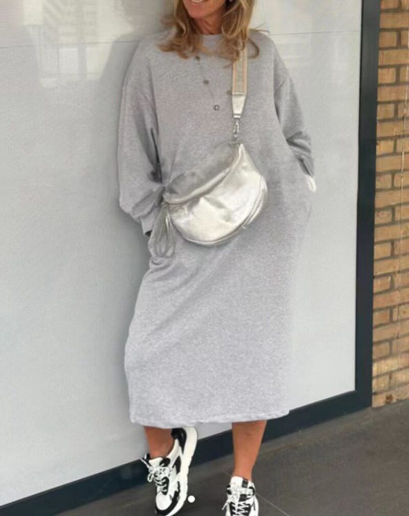 Loose Fit Long Sleeve Turtleneck Dress Solid Color Casual Style Autumn Winter Wear Wholesale Available