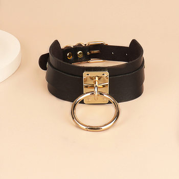 European and American New Punk Gothic Double-layer O-shaped Metal Ring PU Leather Leather Collar Neck Strap