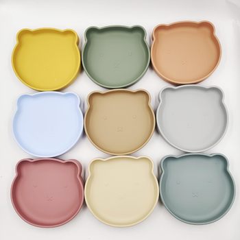 Infants and Young Kidsren's Silicone Suction Cup Dinner Plate Bear Food Grade Baby Learning to Eat Training Tableware Food Grade Silicone