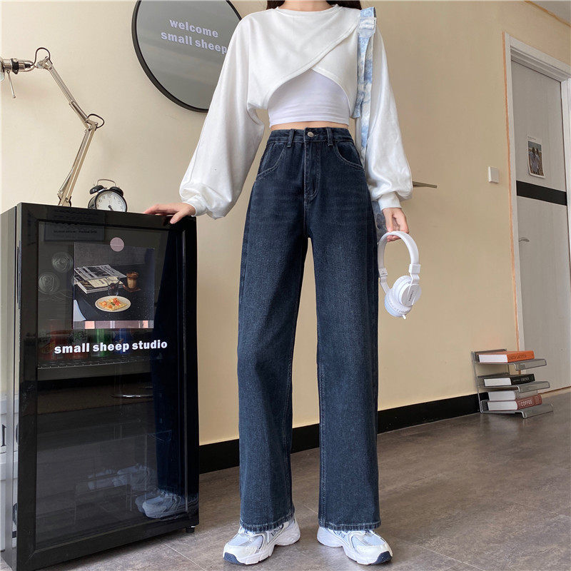 High Waisted Straight Leg Jeans for Women Slimming Fit Loose Style Korean Design Perfect for Fall and Winter