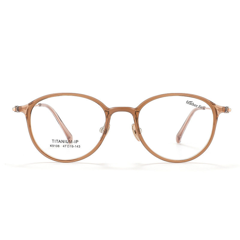 Retro oval frame small frame ultra light pure titanium plain mirror female 9108 brown high myopia glasses wholesale Danyang