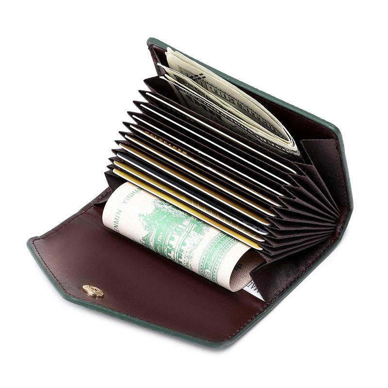 Cross-Border Trend 2023 New Style Pebbled Soft Leather Lightweight Portable Small Card Holder for Women Rfid Anti-Theft Brush Accordion Card Holder