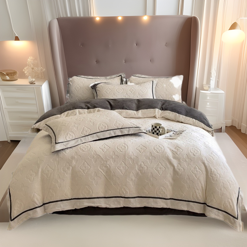 New William Series Engraving Engraved Milk Velvet Four-piece Set fleece-lined Thickened Bed Sheet Bed Cover Dormitory Three-piece Set