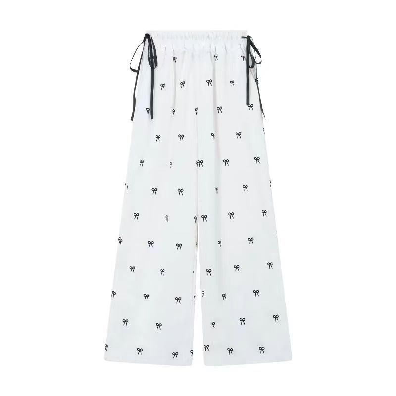 Summer Womens Casual Pants Lace Trim Bow Detail Loose Fit Wide Leg Perfect for Everyday Wear Wholesale Available