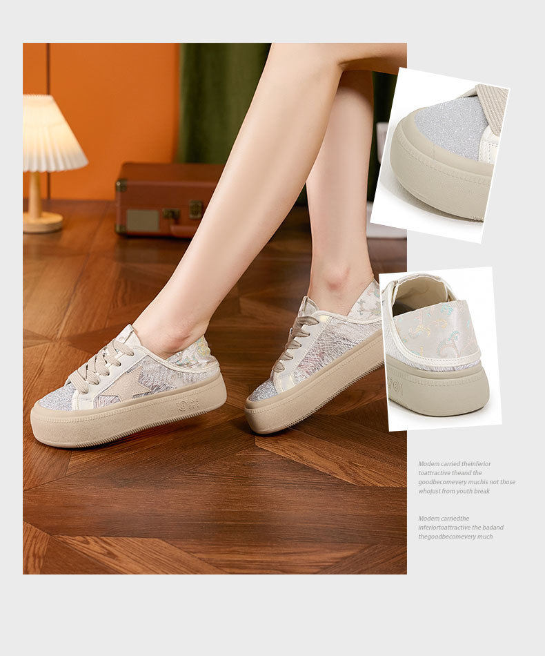Dép sandal nữ quai chữ V đơn giản màu trắng, đế bệt, phù hợp mùa hè — Bạc, Hồng chi tiết 3