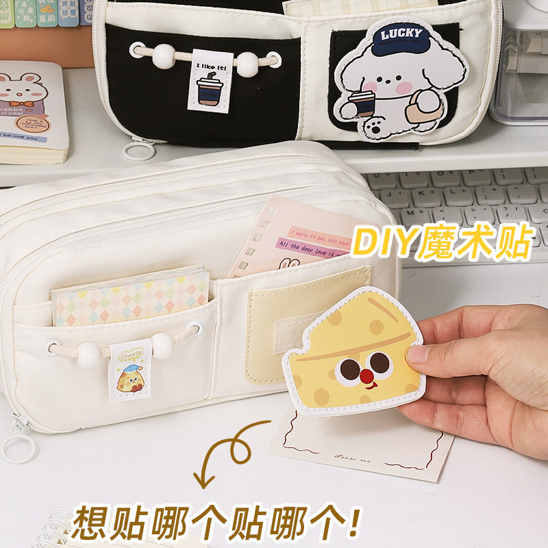 Cheese Bear Pencil Case Large Capacity High Aesthetic Niche Unpackaged Style Embroidered Girls' Stationery Box Storage