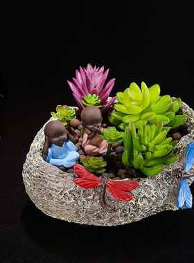 可爱小沙弥陶瓷装饰创意家居园艺假山盆景造景迷你四不小和尚摆件