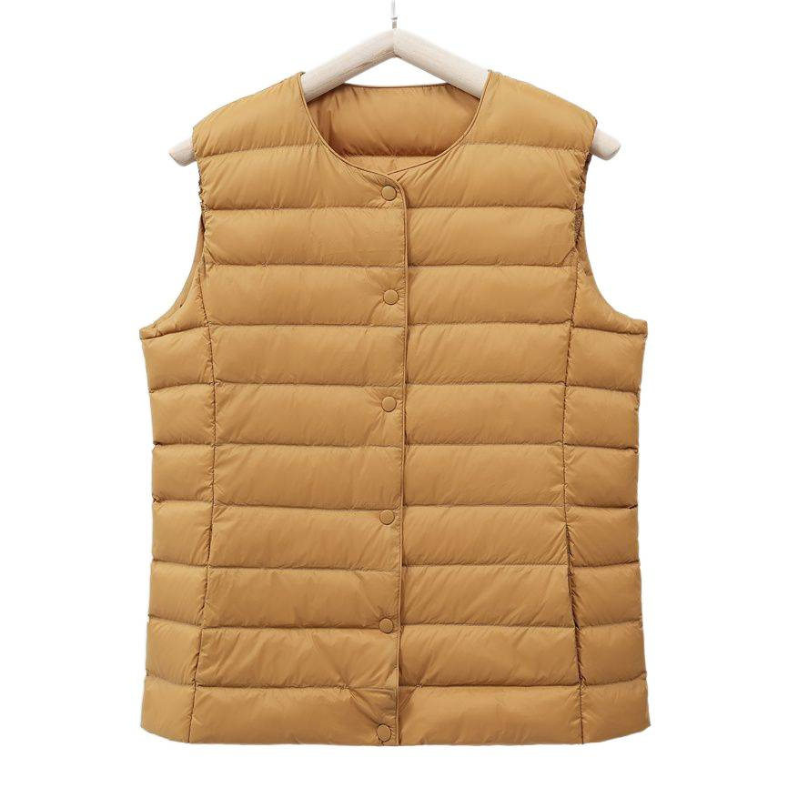 Autumn and Winter New Lightweight down Jacket Women's Collarless down Liner Vest V Neck Warm Jacket Large Size Waistcoat Vest
