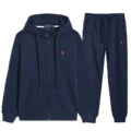 Navy blue zipper suit red