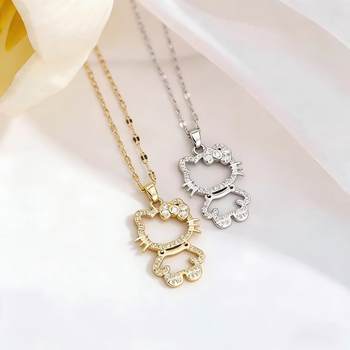 Cross-Border Temu Cat Accessible Luxury Elegant Gorgeous Full Diamond Necklace Women's High-End Versatile Clavicle Chain Titanium Steel Chain