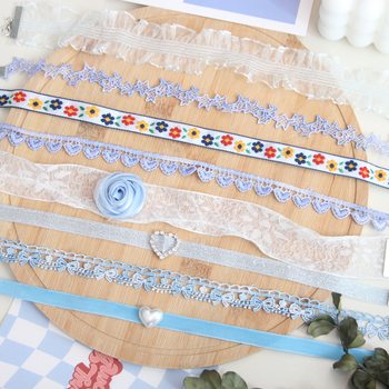 Fairy Style Lace Choker Necklace Small Fresh Blue Necklace Clavicle Chain Bow Heart Necklace Wholesale