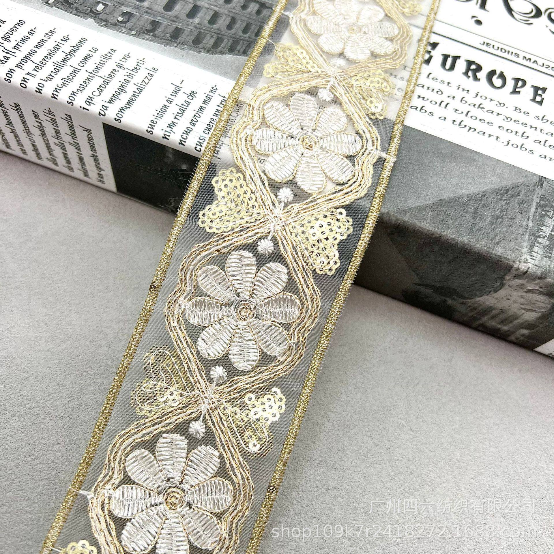 5cm Wide Ethnic Style Organza Rhombus Flower Embroidered Clothing Accessories Lace Chinese Style Skirt Accessories DIY