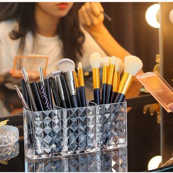 Makeup Brush Storage Box Desktop Dressing Table Brush Holder Large Capacity Eyebrow Pen Bucket Lipstick Transparent Cosmetic Storage Rack