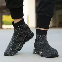 Cross-Border Large Size New Casual Shoes, Fashionable Men's Sock Shoes, Trendy Unisex Mid-Top Running Shoes, Fly-Knit Mesh Shoes