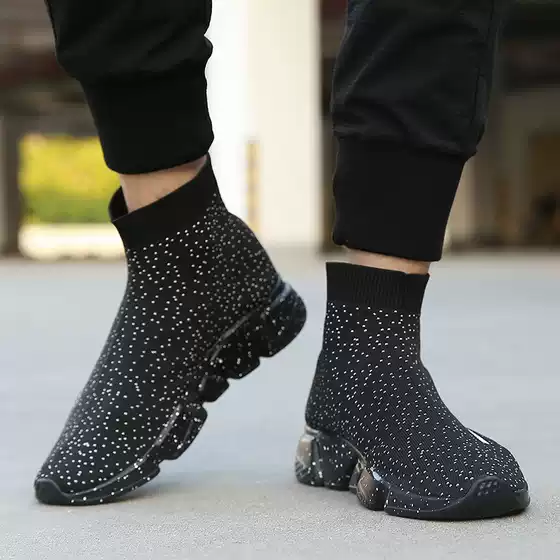 Cross-Border Large Size New Casual Shoes, Fashionable Men's Sock Shoes, Trendy Unisex Mid-Top Running Shoes, Fly-Knit Mesh Shoes