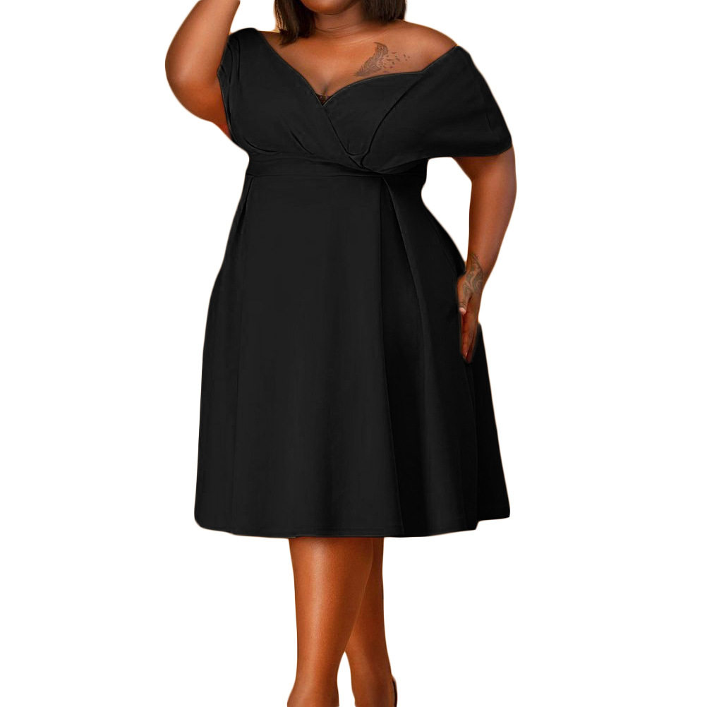 Summer Womens Dress Short Sleeve V Neck Solid Color Plus Size Off Shoulder Casual or Party Wear Wholesale