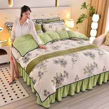Factory Direct Sales Thickened Milk Velvet Four-Piece Set Coral Fleece 2025 New Single/Double Flannel Duvet Cover Anti-Static