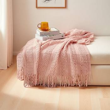 Nordic Style Geometric Cable Knitted Blanket Home Sofa Blanket Throw Blanket Bedside Blanket Air Conditioning Blanket Tassel Nap Blanket