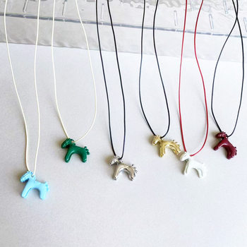 Colorful Enamel Three-Dimensional Pony Pendant Necklace Dopamine Niche Sweet Cute Choker Knotted Sweater Chain for Women