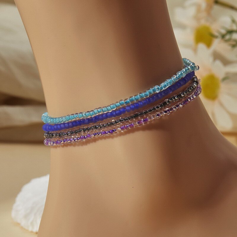Cross-border Luminous Bracelet, Rice Beads, Colorfulful Beads, Simple and Fashionable European and American Women's 3-li Rice Bead Anklet, Hot-selling Luminous Anklet
