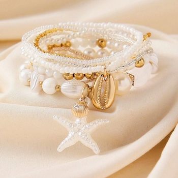 New European and American Cross-Border Beach Shell Starfish Bracelet Fashionable Ocean Style Bohemian Pearl Beach Jewelry