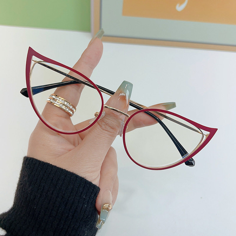 New Trendy Cat-Eye Glasses Frame for Women, Anti-Blue Light Glasses, Ultra-Light Metal Retro Glasses Frame, Dual-Use