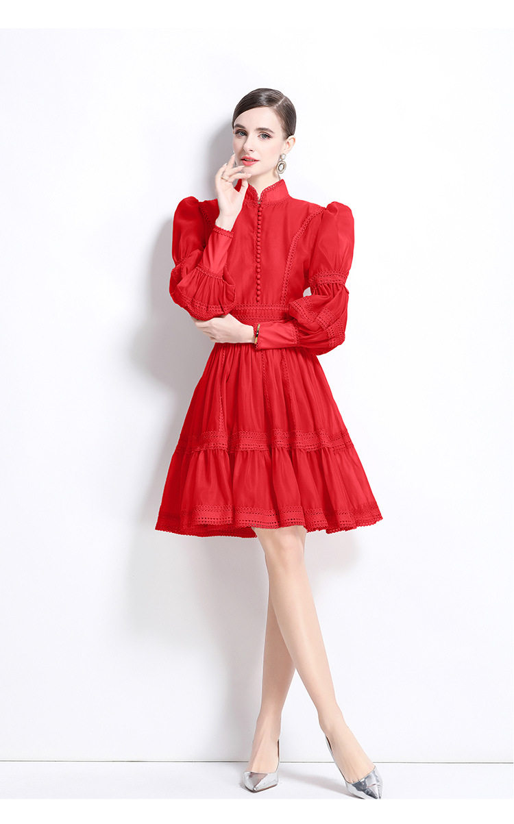 Elegant Puff Sleeve Lace Mesh Dress High End French Style Lantern Sleeves A Line Silhouette Perfect for Formal