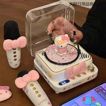 2025 New Hot Selling Record Player Bluetooth Speaker Cute Cat Microphone Singing Audio Birthday Girl with Microphone