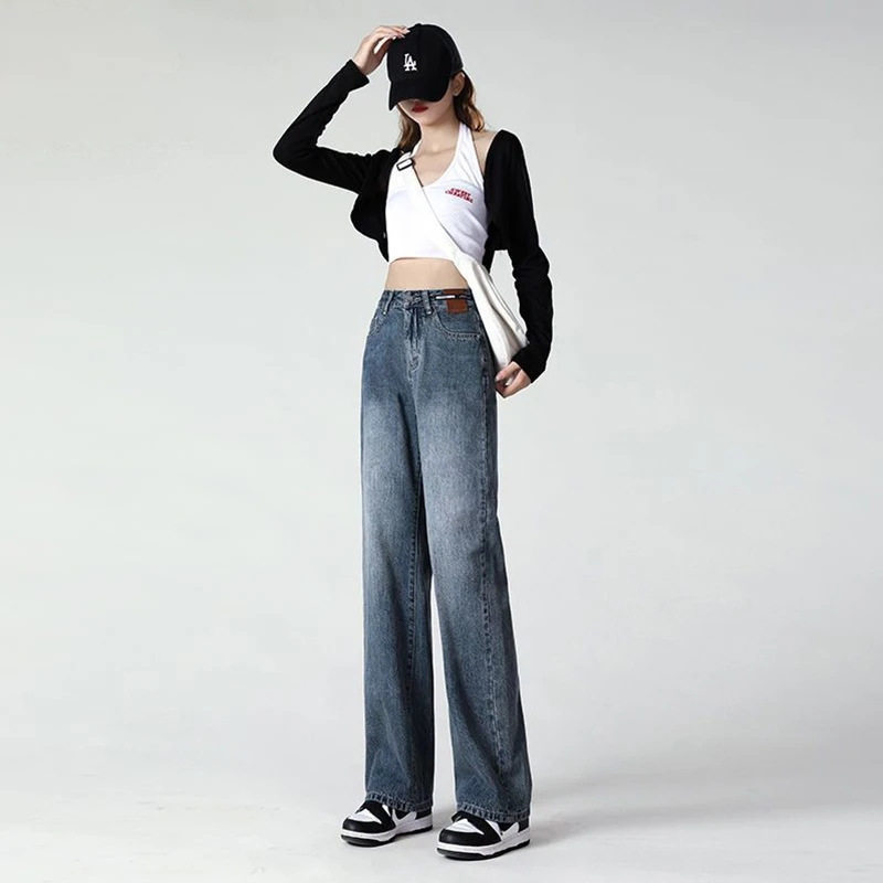 Womens Distressed Wide Leg Jeans Loose Fit High Waisted Versatile Style Spring Fashion Wholesale Available