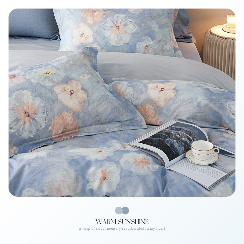 Duoxiai Meimiankang Pure Cotton Printed Brushed Four-Piece Set Floral Cotton Skin-Friendly Bed Sheetss and Quilt Covers Bedding
