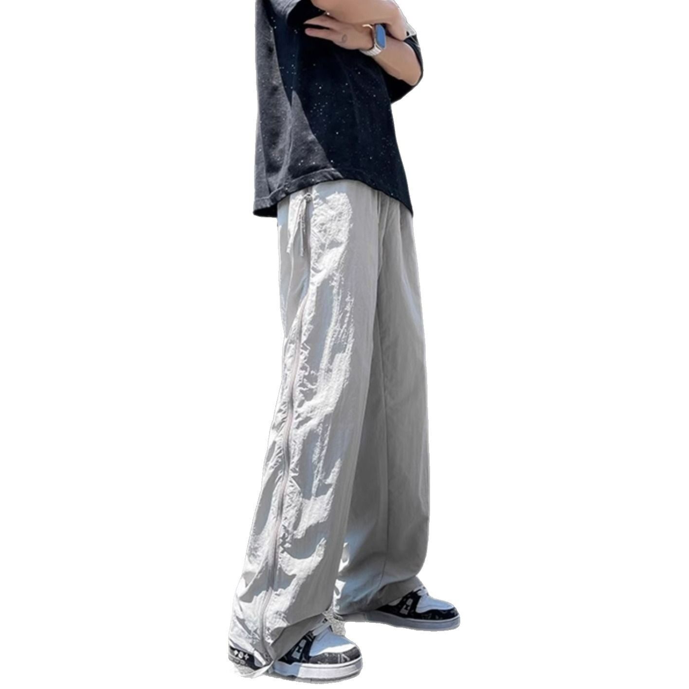 侧拉链网眼透气伞兵冲锋裤男夏季薄款美式尼龙速干工装裤子男阔腿